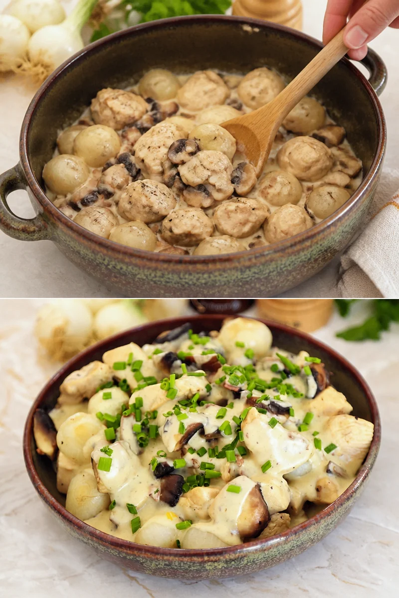 Plat de Blanquette de poulet, délicieux repas français traditionnel