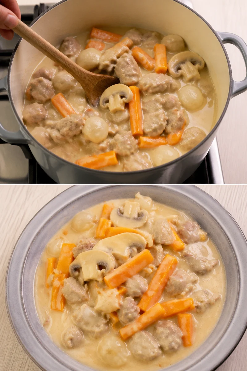 Blanquette de veau à l'ancienne dans une assiette avec garniture