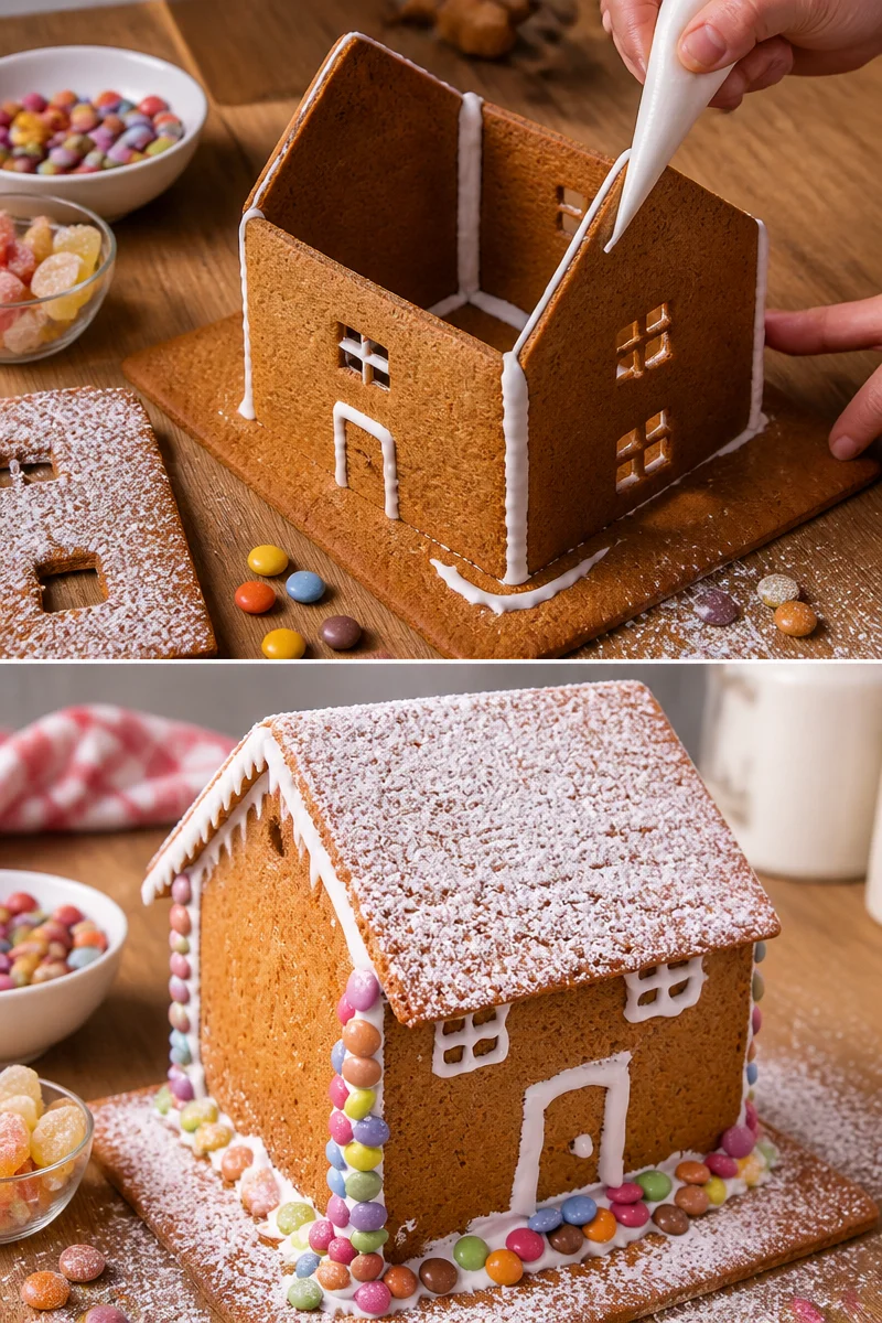 Bonhomme et maison en pain d'épices décorés pour Noël