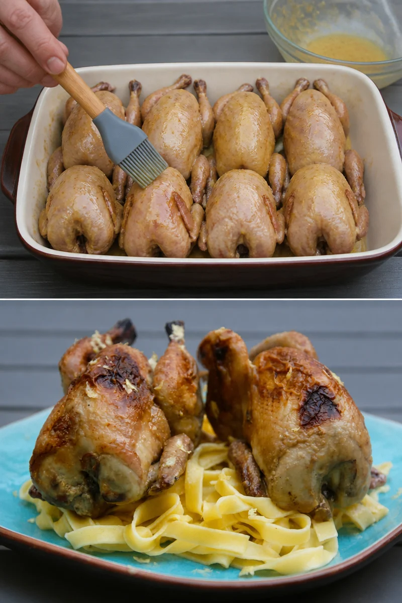 Recette de cailles à la moutarde et au miel, plat savoureux et raffiné.