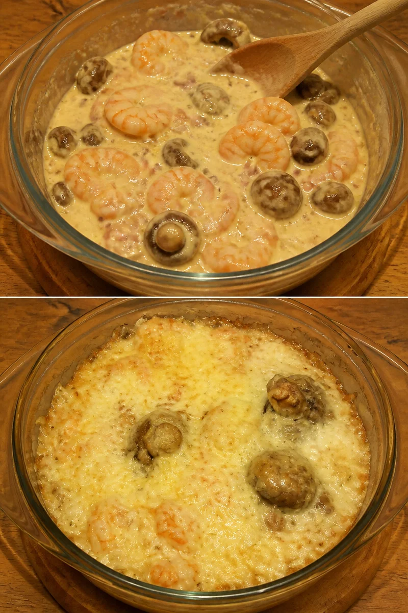 Cassolette de crevettes savoureuse avec garnitures fraîches