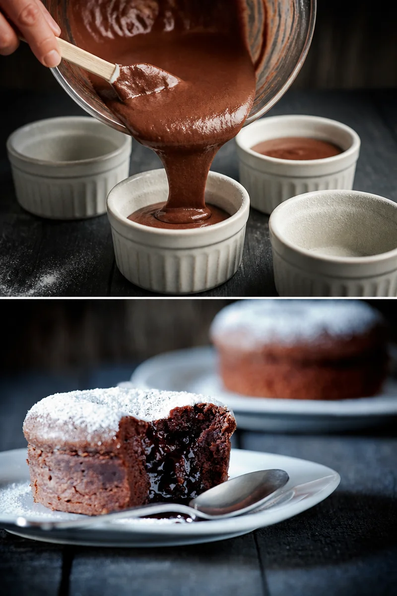 Coulants au chocolat fondants, un dessert chocolaté au cœur coulant.