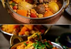 Couscous poulet, boeuf et agneau, plat marocain traditionnel