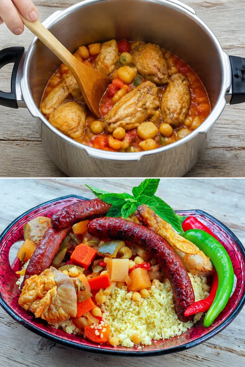 Plat de couscous poulet et merguez facile, savoureux et appétissant