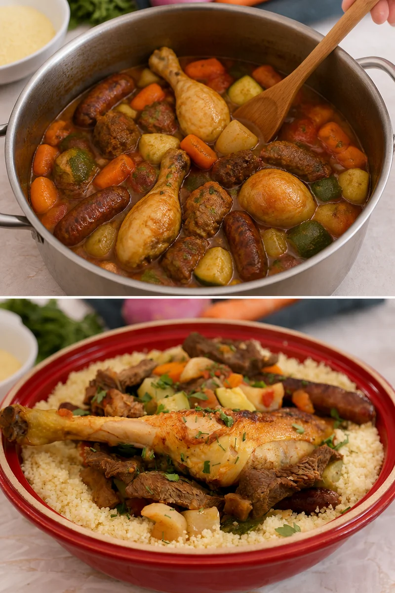 Couscous préparé sans couscoussier sur une assiette, plat traditionnel savoureux.