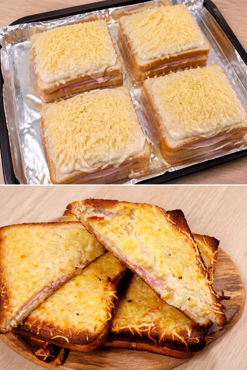 Croque-monsieur garni de sauce béchamel crémeuse et savoureuse