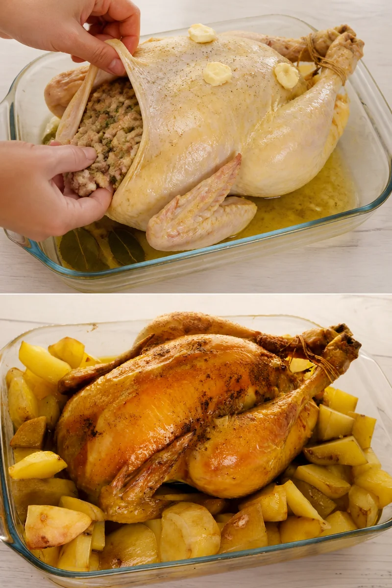 Dinde farcie aux marrons, plat savoureux pour les occasions spéciales.