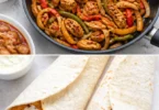 Fajitas de poulet garnies de légumes colorés et servies avec des tortillas