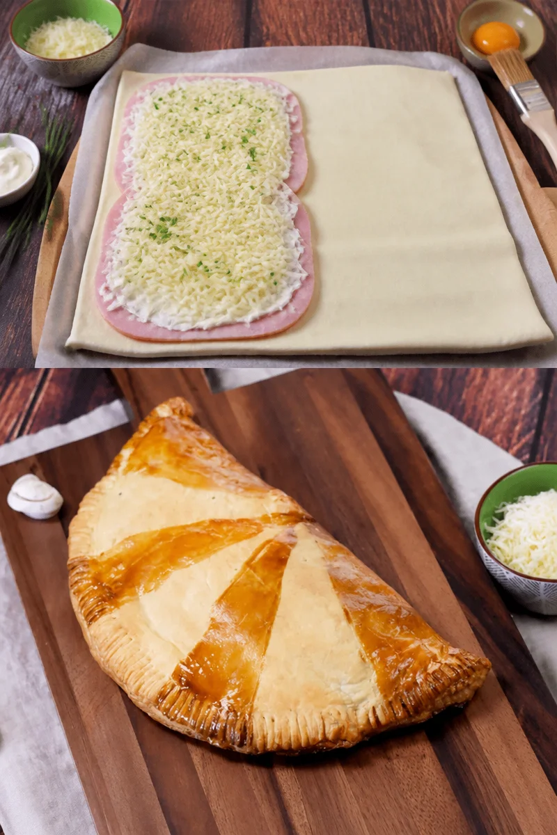 Feuilleté rapide jambon fromage doré et appétissant sur une assiette