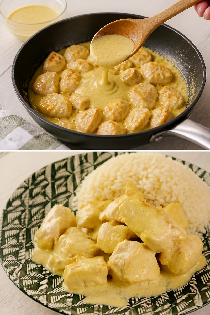 Filets de poulet à la moutarde et à la crème préparés dans une poêle