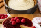 Gâteau au speculoos avec fromage blanc et coulis de framboise