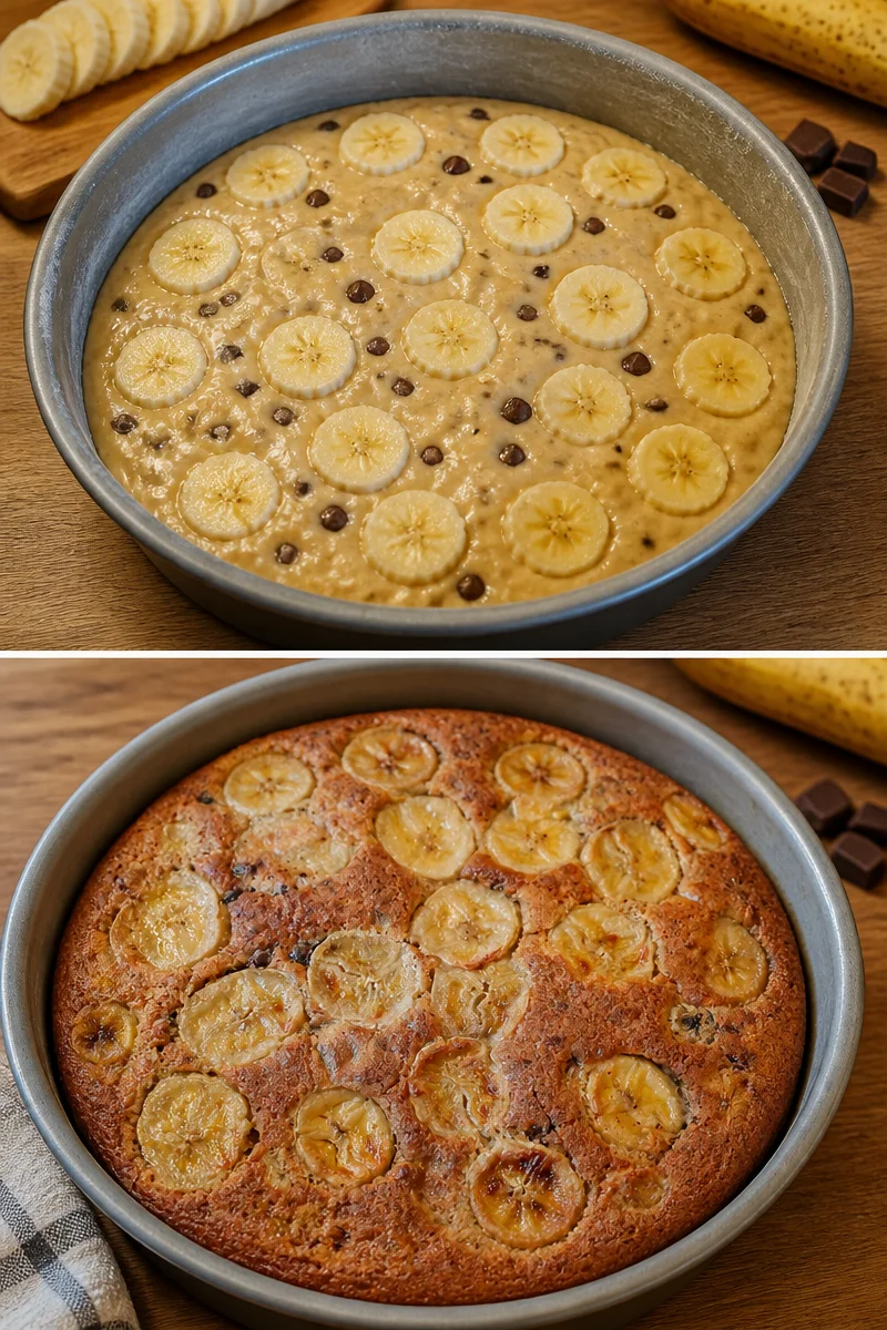 Gâteau aux bananes et pépites de chocolat fraîchement cuit