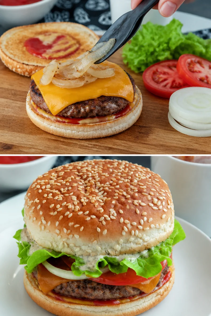 Recette de hamburger maison avec ingrédients frais et savoureux.