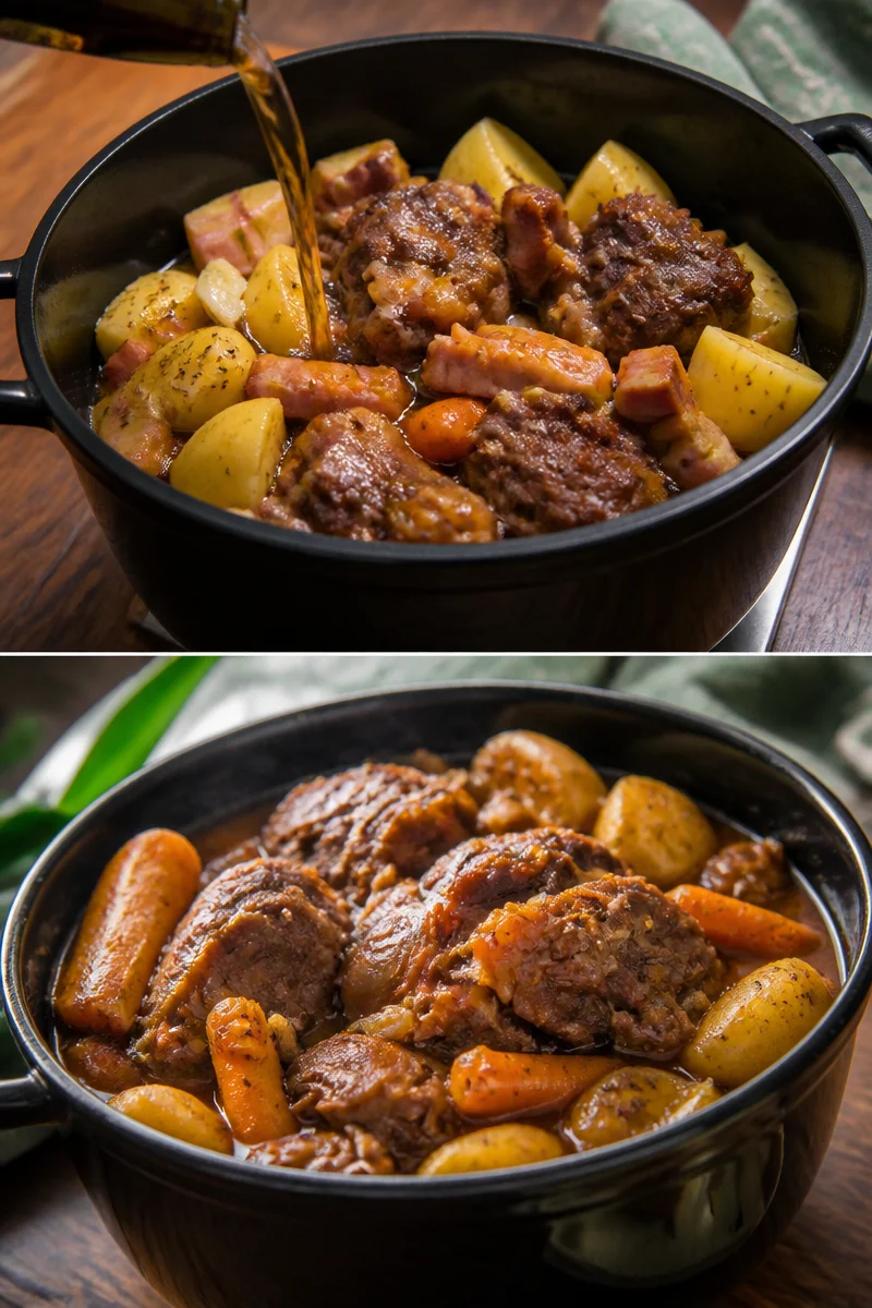 Joues de porc confites au cidre servies avec garniture