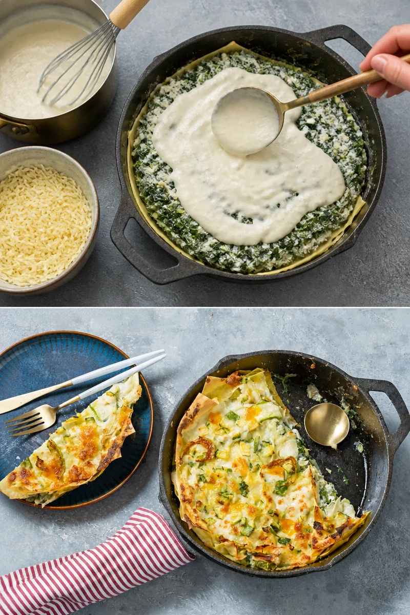 Lasagnes à la ricotta et épinards fraîches, prêtes à être dégustées