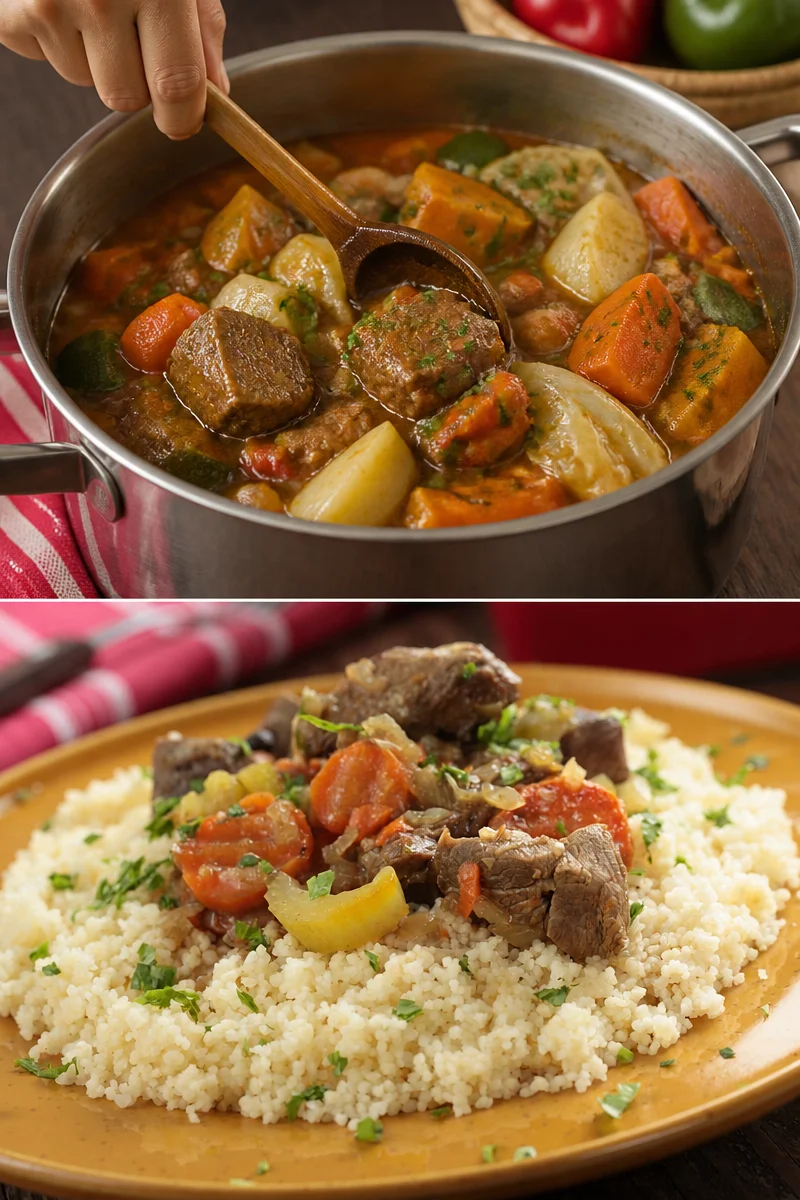 Couscous traditionnel marocain d'Ahmed et Nadia, plat généreux et savoureux.