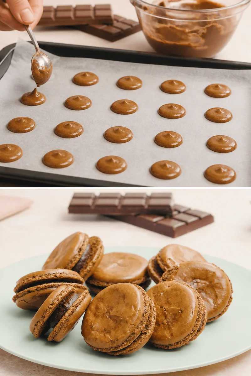 Macarons au chocolat en présentation élégante sur une assiette