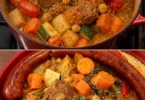 Bol de couscous marocain garni de légumes et de viande