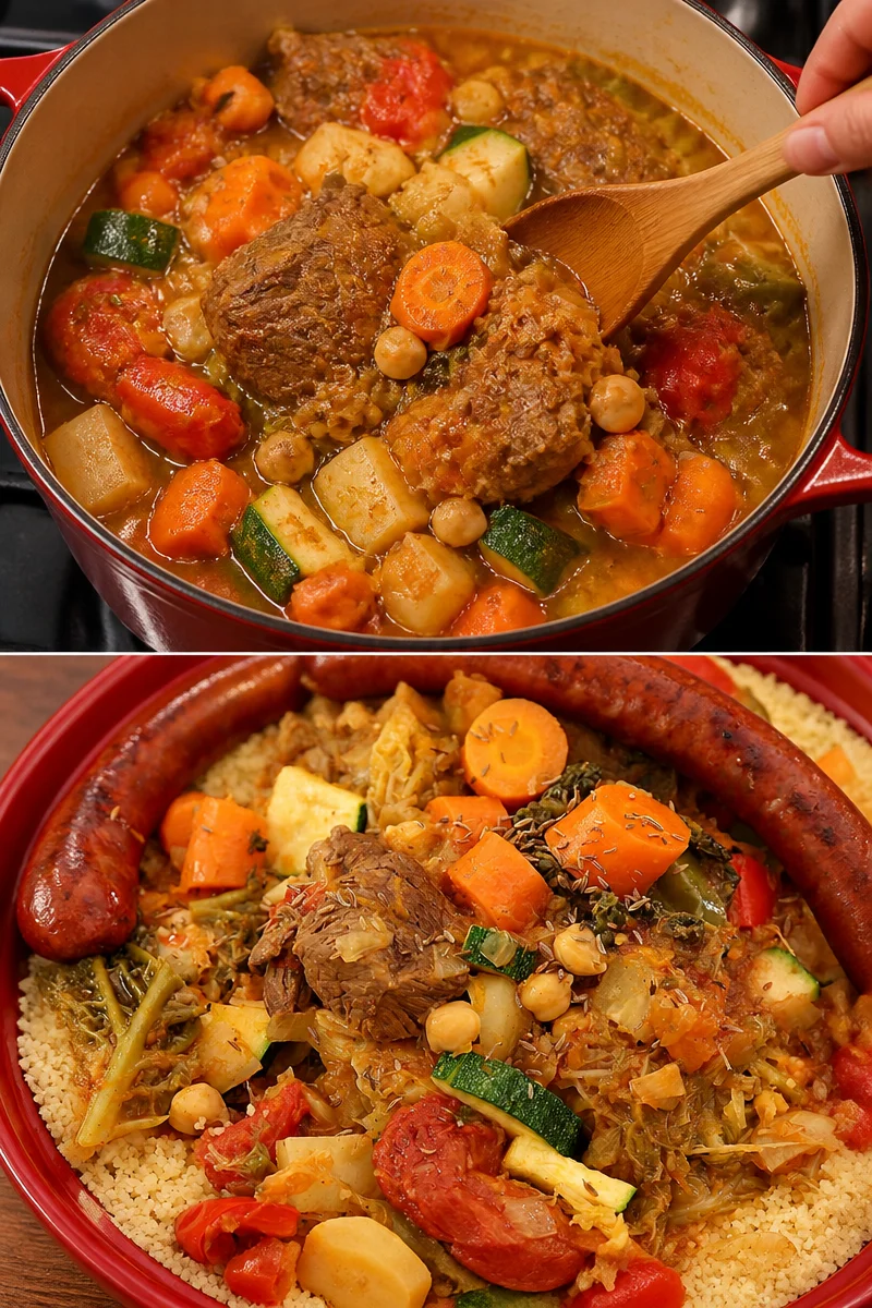 Plat de couscous marocain savoureux avec légumes et épices