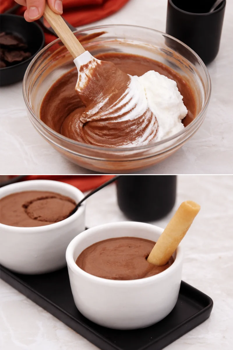 Mousse au chocolat légère garnie de fruits et crème chantilly