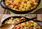 Omelette aux pommes de terre et lardons servie dans une assiette