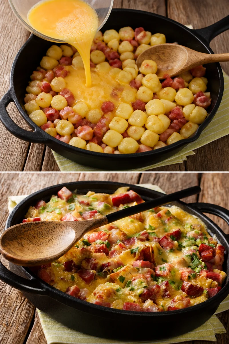 Omelette aux pommes de terre et lardons servie dans une assiette