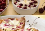 Petits clafoutis aux cerises frais sortant du four