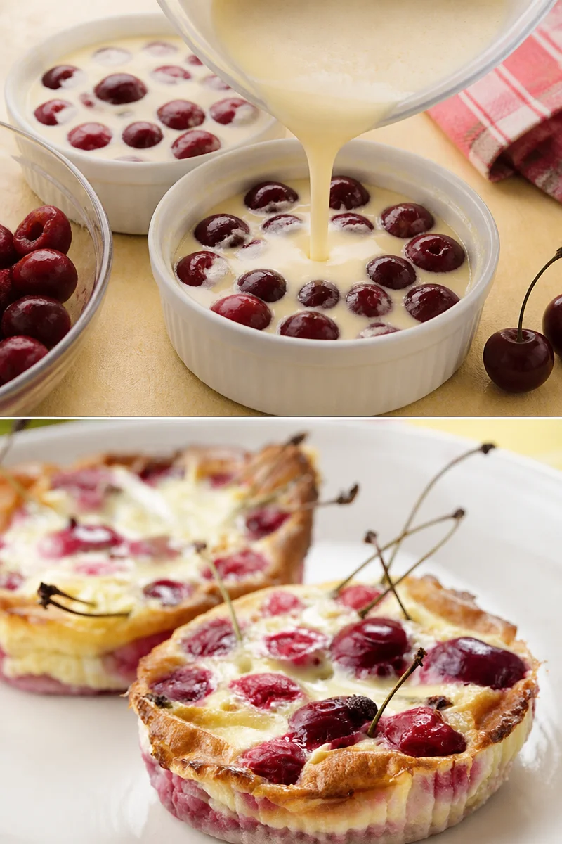 Petits clafoutis aux cerises frais sortant du four