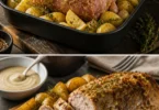 Rôti de porc à l'ail et au thym avec rattes au four