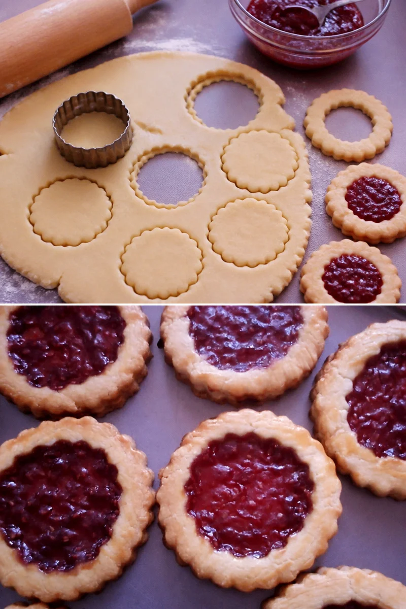 Sablés à la confiture sur une assiette en porcelaine