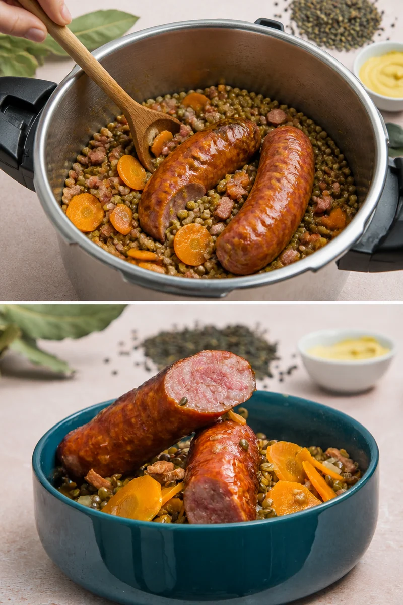 Recette de saucisses lentilles à la cocotte minute, un plat réconfortant