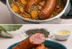 Recette de saucisses lentilles cuites à la cocotte minute, plat délicieux.