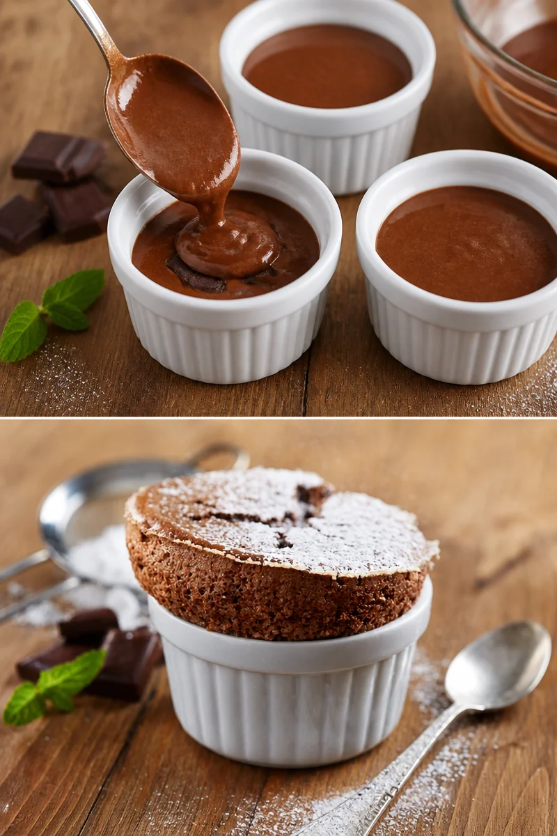Soufflés coulants au chocolat chauds, un dessert délicieux et fondant.