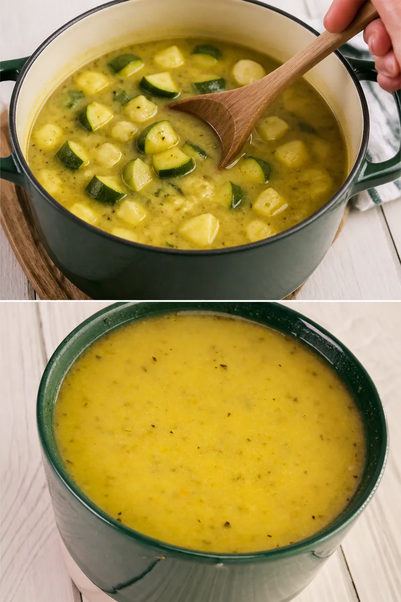 Bol de soupe de courgettes garnie de crème fraîche et herbes