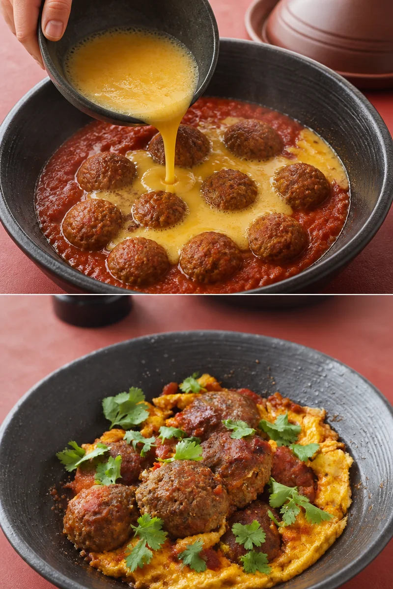 Tajine de keftas aux oeufs, un plat traditionnel marocain savoureux et réconfortant.