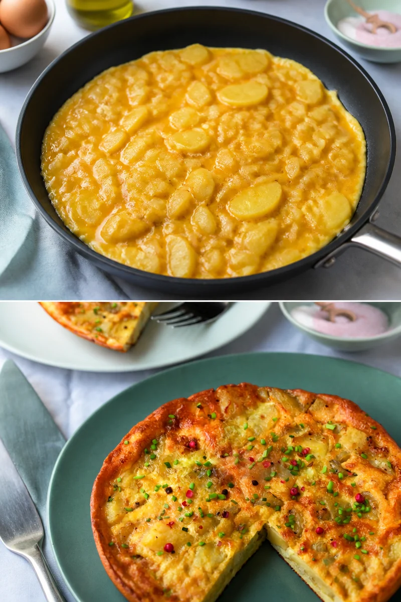 Tortilla espagnole garnie de pommes de terre et d'oignons, un plat emblématique.