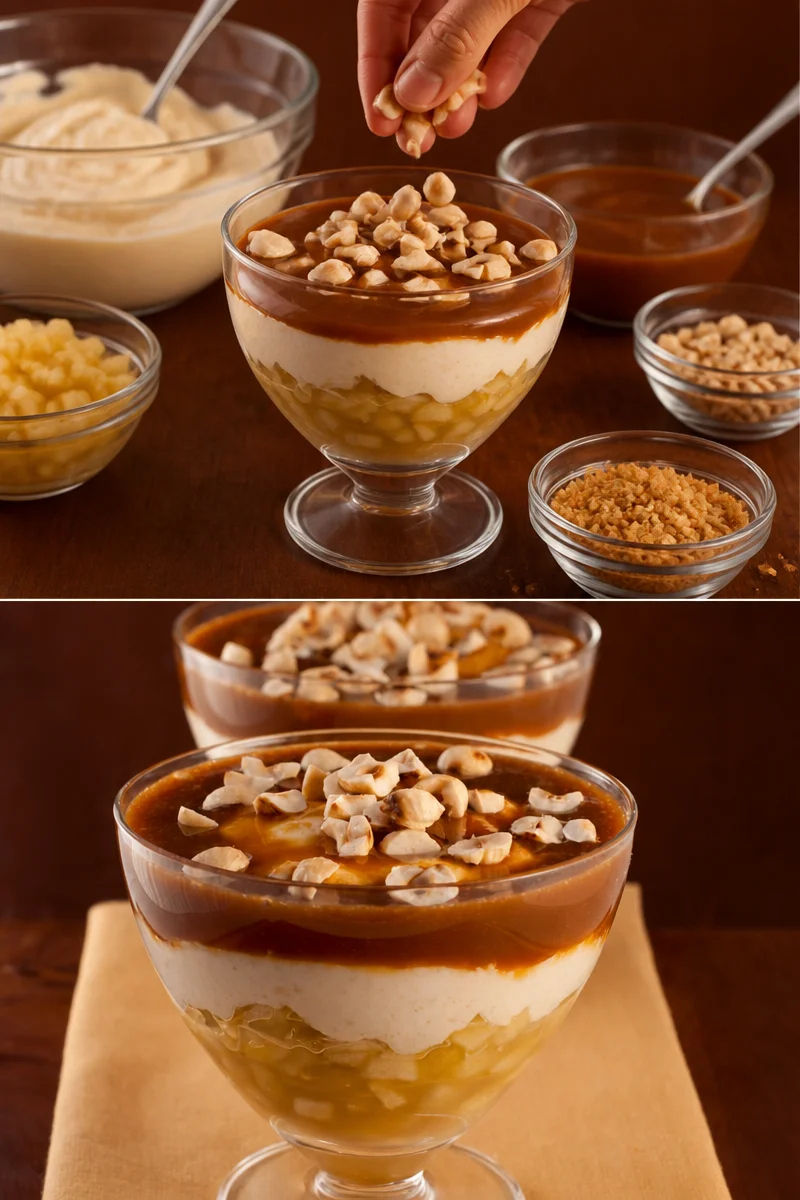 Verrine de mascarpone poire caramel, dessert gourmand et crémeux.