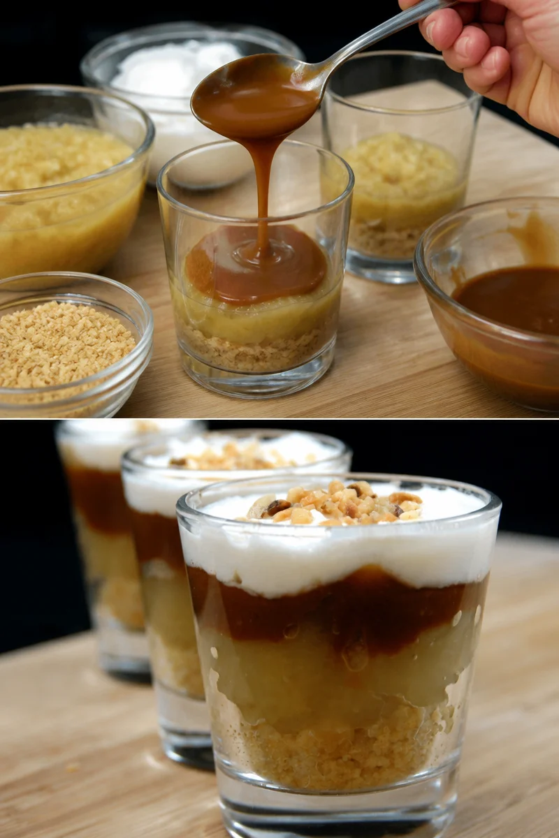 Verrines aux pommes et caramel, un dessert élégant et savoureux.